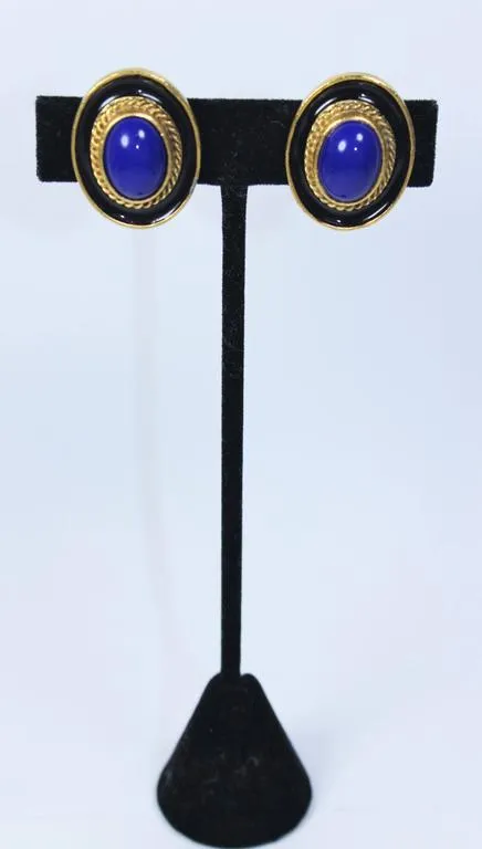 YVES SAINT LAURENT Bluestone Clip-On Earrings Gold hue