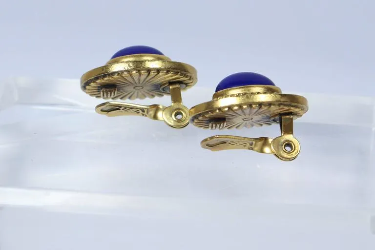 YVES SAINT LAURENT Bluestone Clip-On Earrings Gold hue