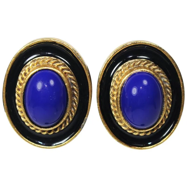 YVES SAINT LAURENT Bluestone Clip-On Earrings Gold hue