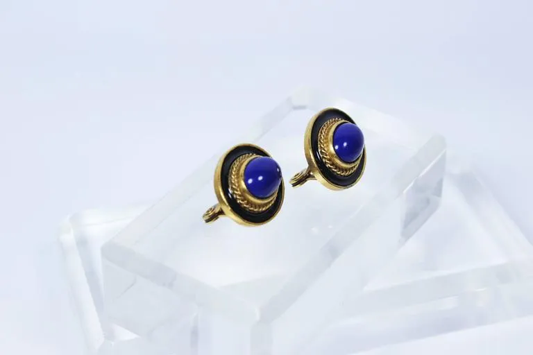 YVES SAINT LAURENT Bluestone Clip-On Earrings Gold hue