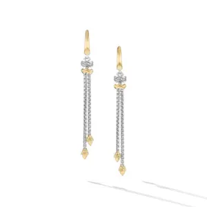Zig Zag Stax Chain Drop Earrings in Sterling Silver with 18K Yellow Gold and Diamonds, 66mm