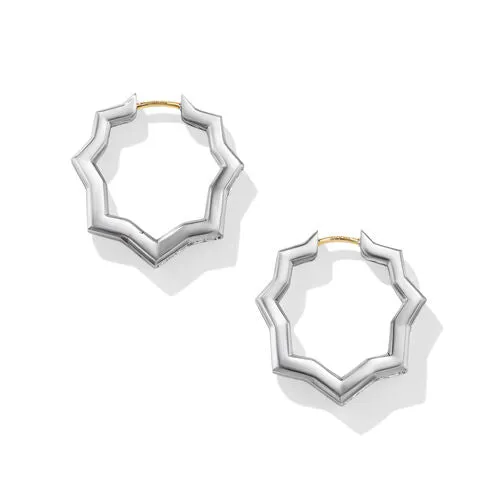 Zig Zag Stax Hoop Earrings in Sterling Silver with Diamonds, 22.8mm