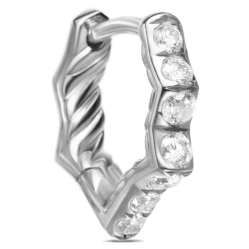 Zig Zag Stax Huggie Hoop Earrings in Sterling Silver with Diamonds, 13mm