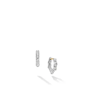 Zig Zag Stax Huggie Hoop Earrings in Sterling Silver with Diamonds, 13mm