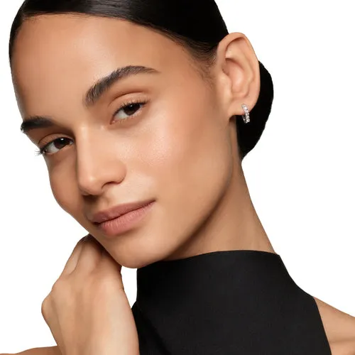 Zig Zag Stax Huggie Hoop Earrings in Sterling Silver with Diamonds, 13mm