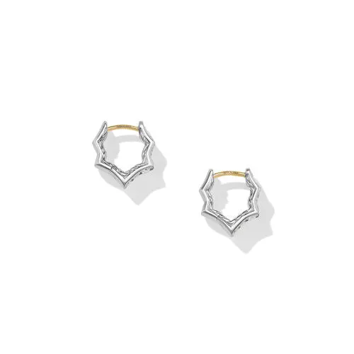 Zig Zag Stax Huggie Hoop Earrings in Sterling Silver with Diamonds, 13mm