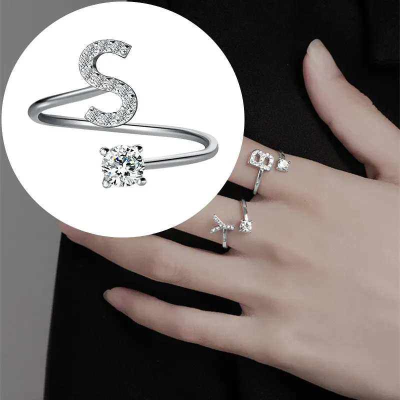 Zircon Adjustable Initial A-Z Letter Women Ring