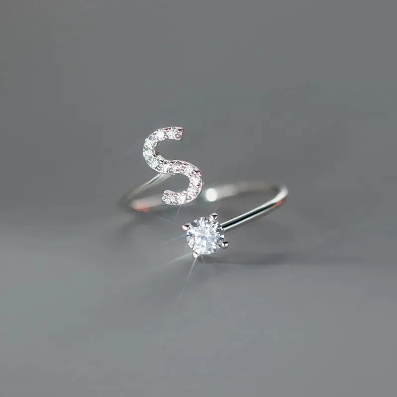 Zircon Adjustable Initial A-Z Letter Women Ring