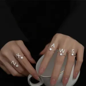 Zircon Adjustable Initial A-Z Letter Women Ring