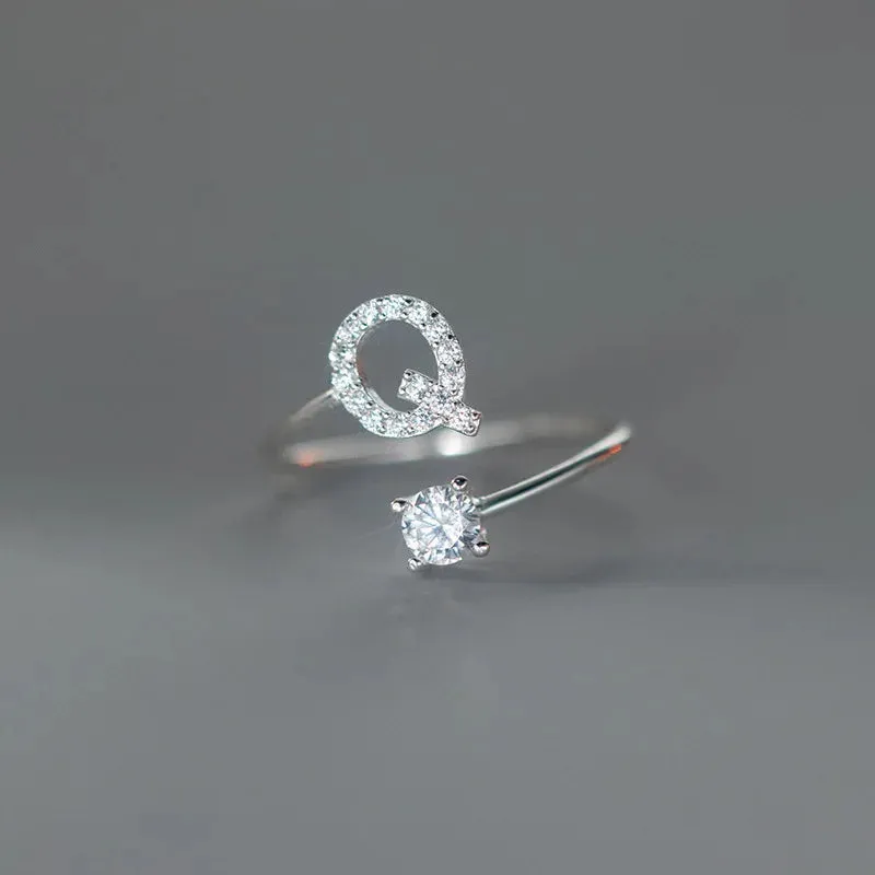Zircon Adjustable Initial A-Z Letter Women Ring