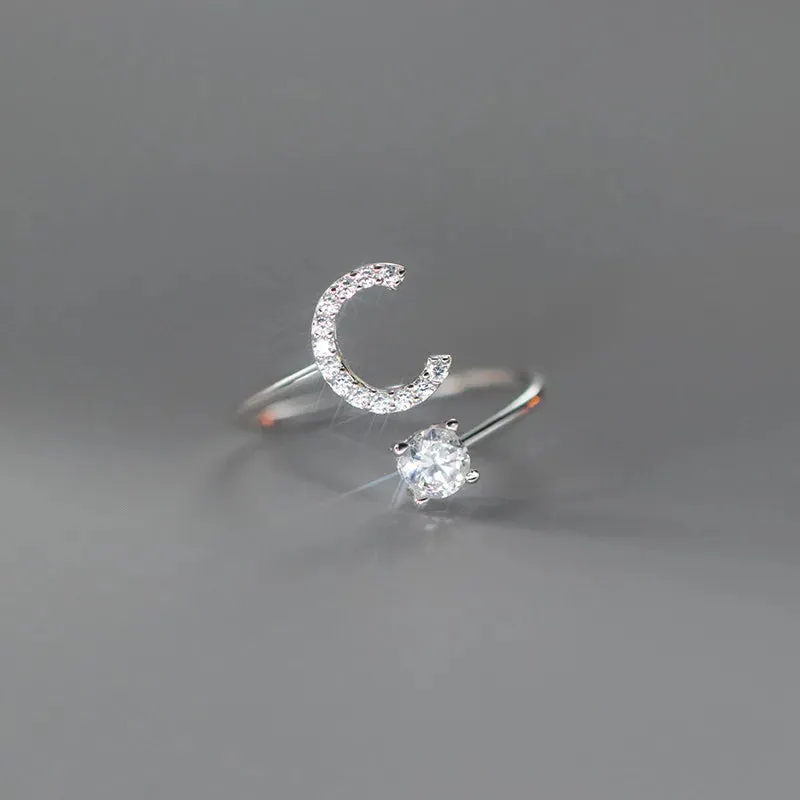Zircon Adjustable Initial A-Z Letter Women Ring