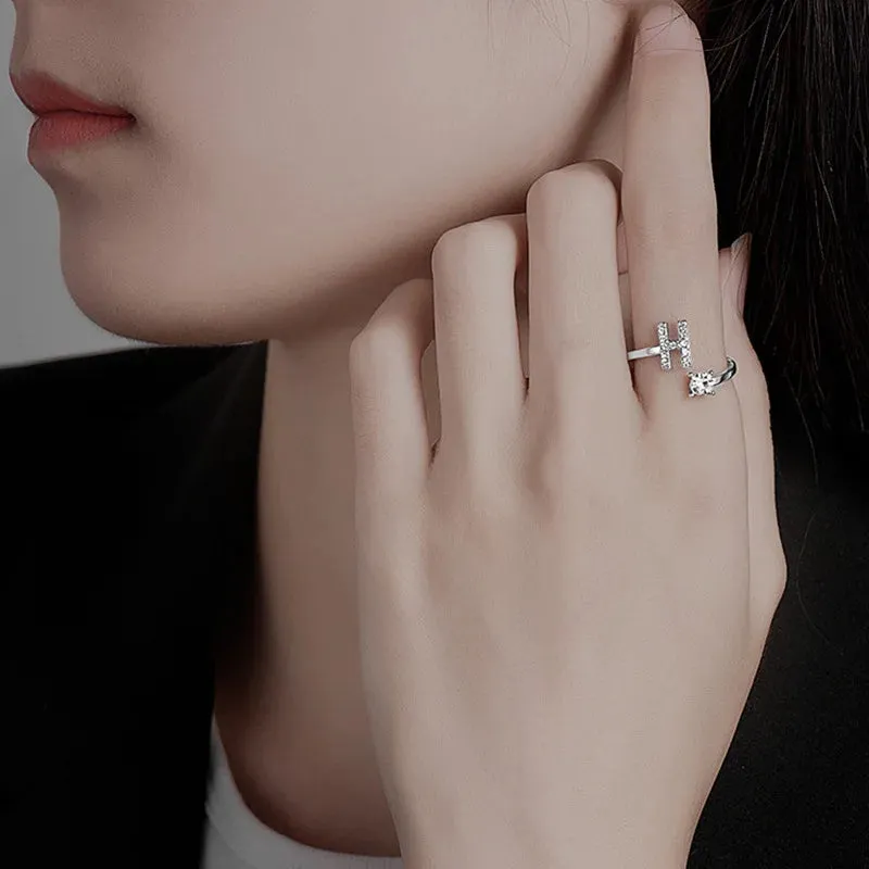 Zircon Adjustable Initial A-Z Letter Women Ring