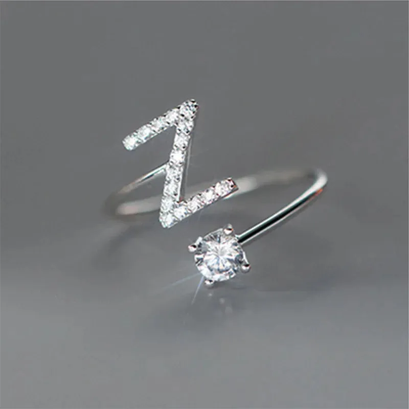 Zircon Adjustable Initial A-Z Letter Women Ring