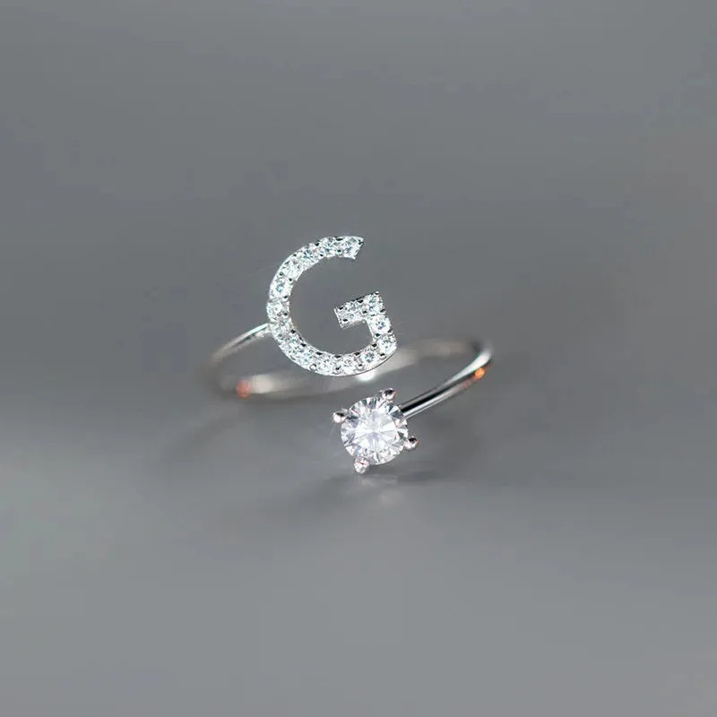 Zircon Adjustable Initial A-Z Letter Women Ring