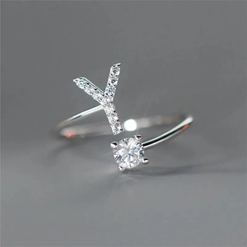 Zircon Adjustable Initial A-Z Letter Women Ring
