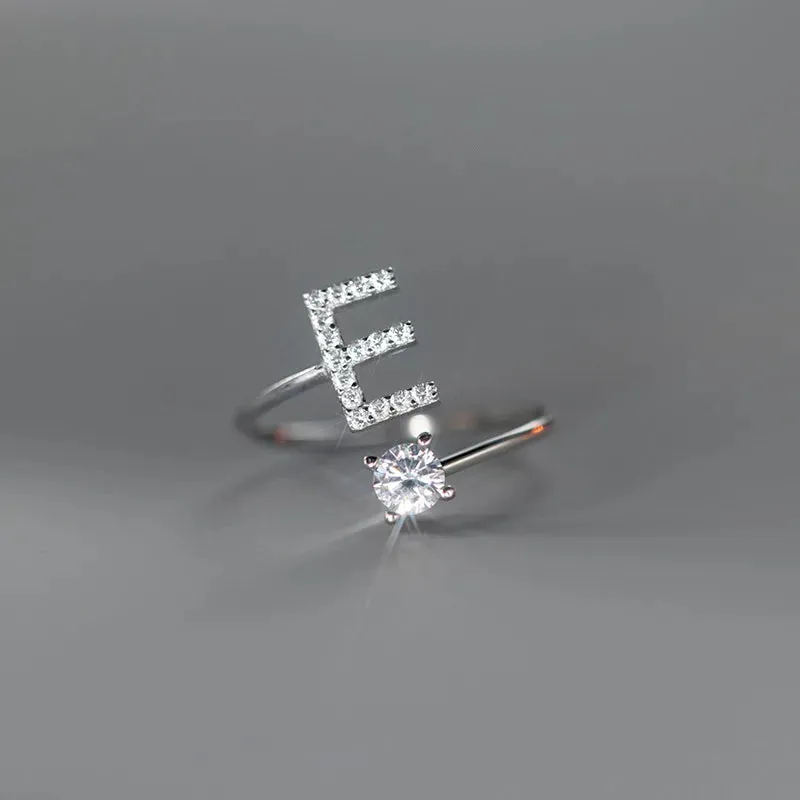 Zircon Adjustable Initial A-Z Letter Women Ring