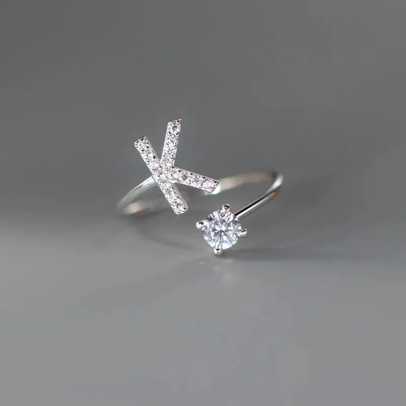 Zircon Adjustable Initial A-Z Letter Women Ring