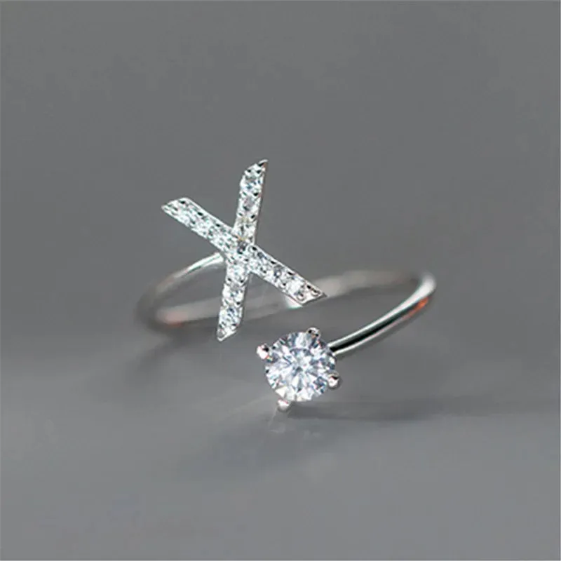 Zircon Adjustable Initial A-Z Letter Women Ring