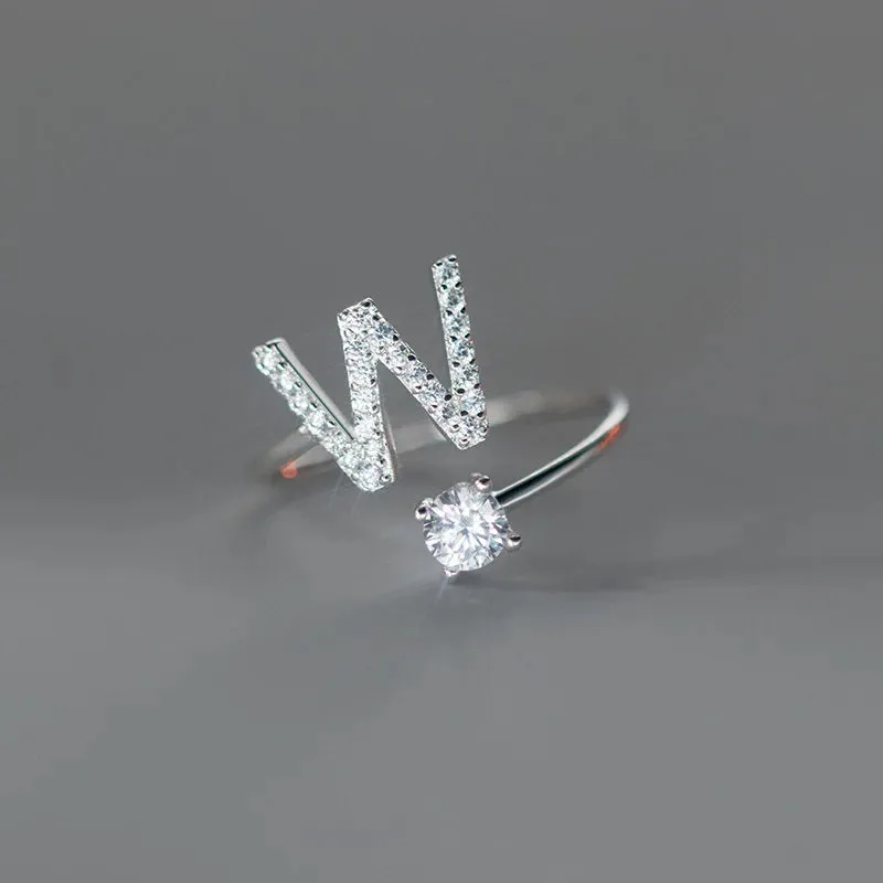 Zircon Adjustable Initial A-Z Letter Women Ring