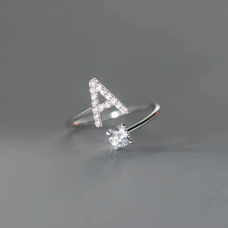 Zircon Adjustable Initial A-Z Letter Women Ring