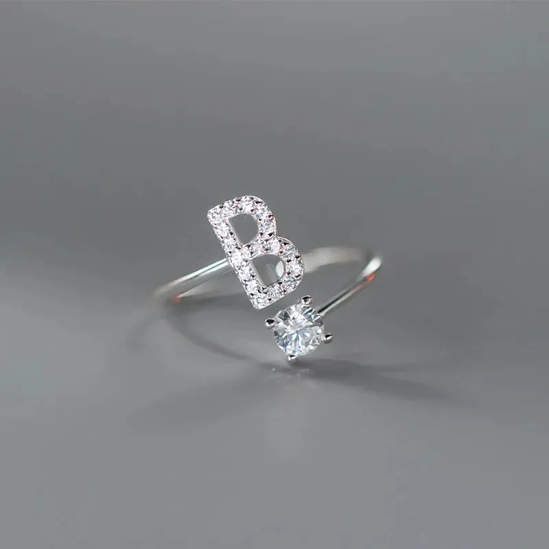 Zircon Adjustable Initial A-Z Letter Women Ring