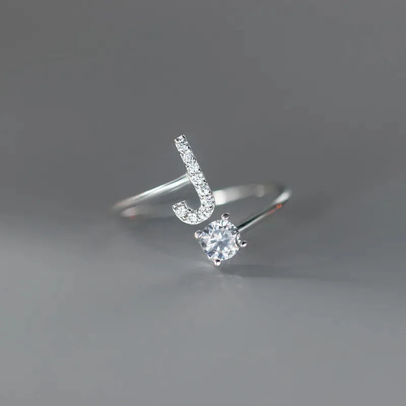 Zircon Adjustable Initial A-Z Letter Women Ring
