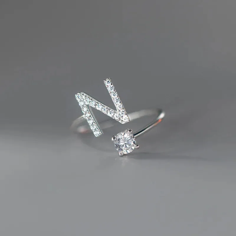 Zircon Adjustable Initial A-Z Letter Women Ring