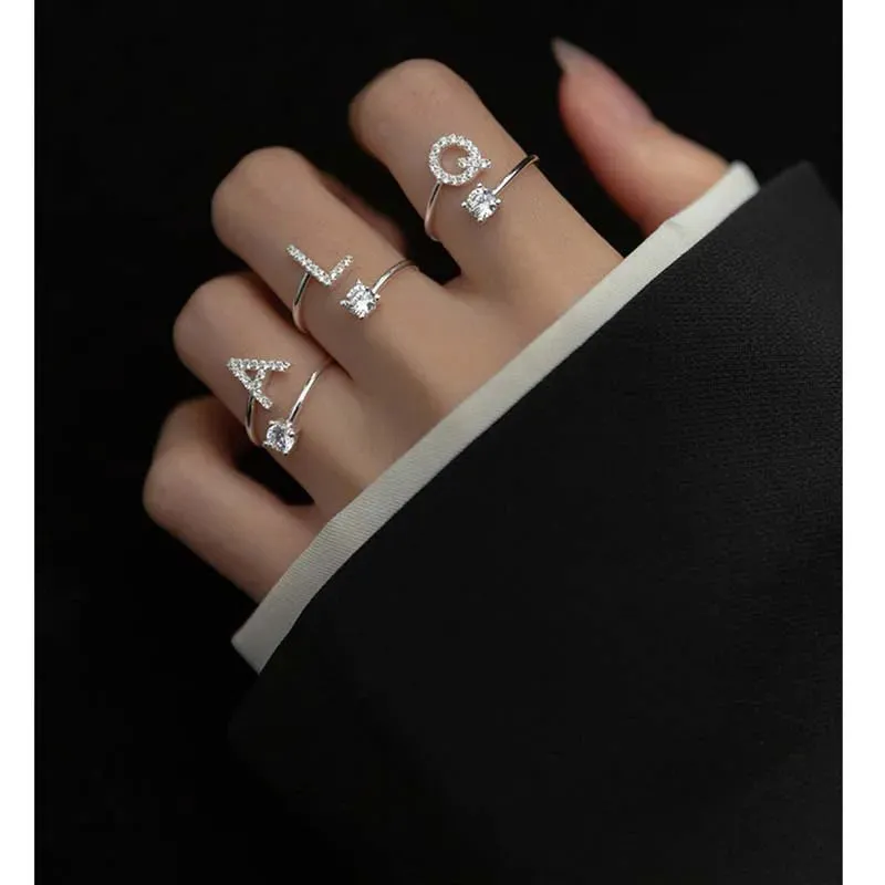 Zircon Adjustable Initial A-Z Letter Women Ring