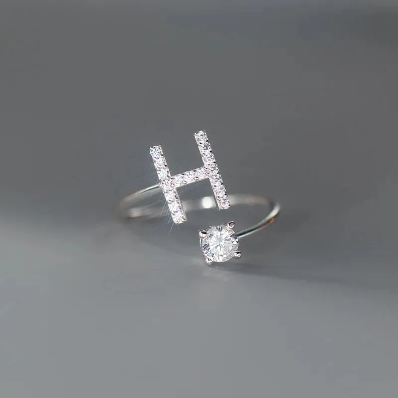 Zircon Adjustable Initial A-Z Letter Women Ring