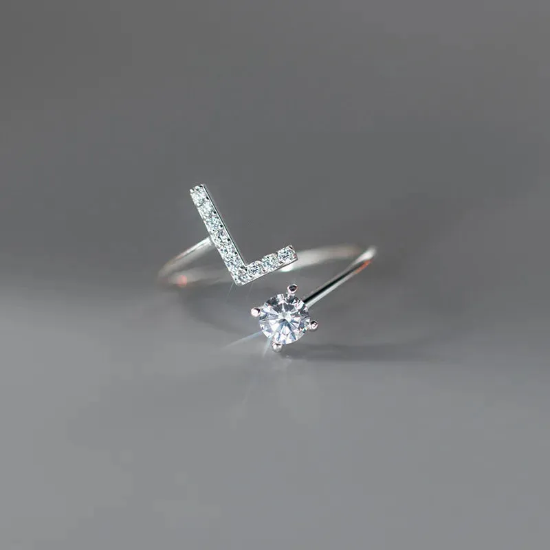 Zircon Adjustable Initial A-Z Letter Women Ring