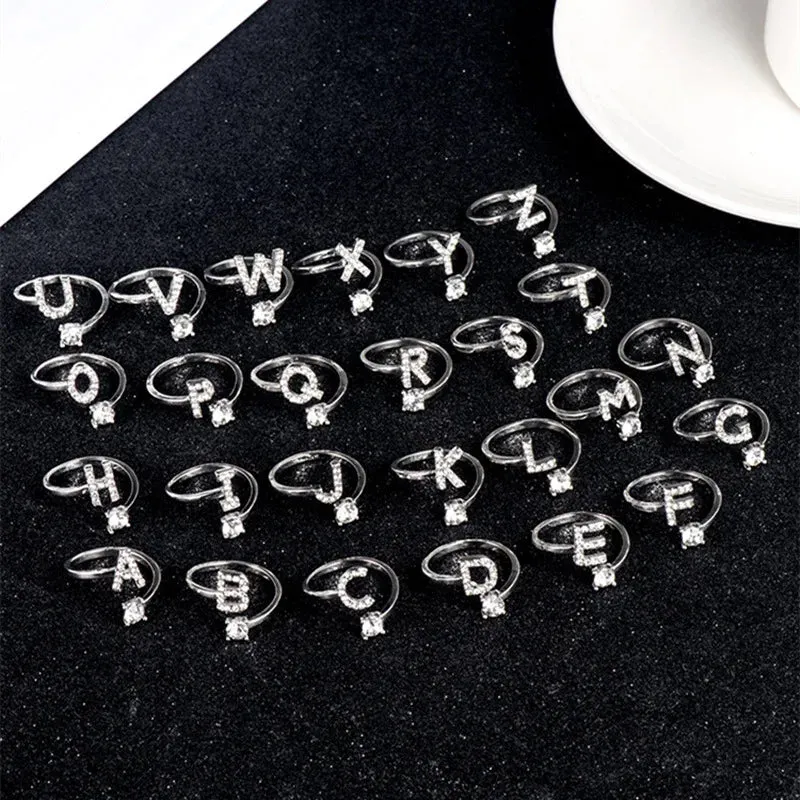 Zircon Adjustable Initial A-Z Letter Women Ring