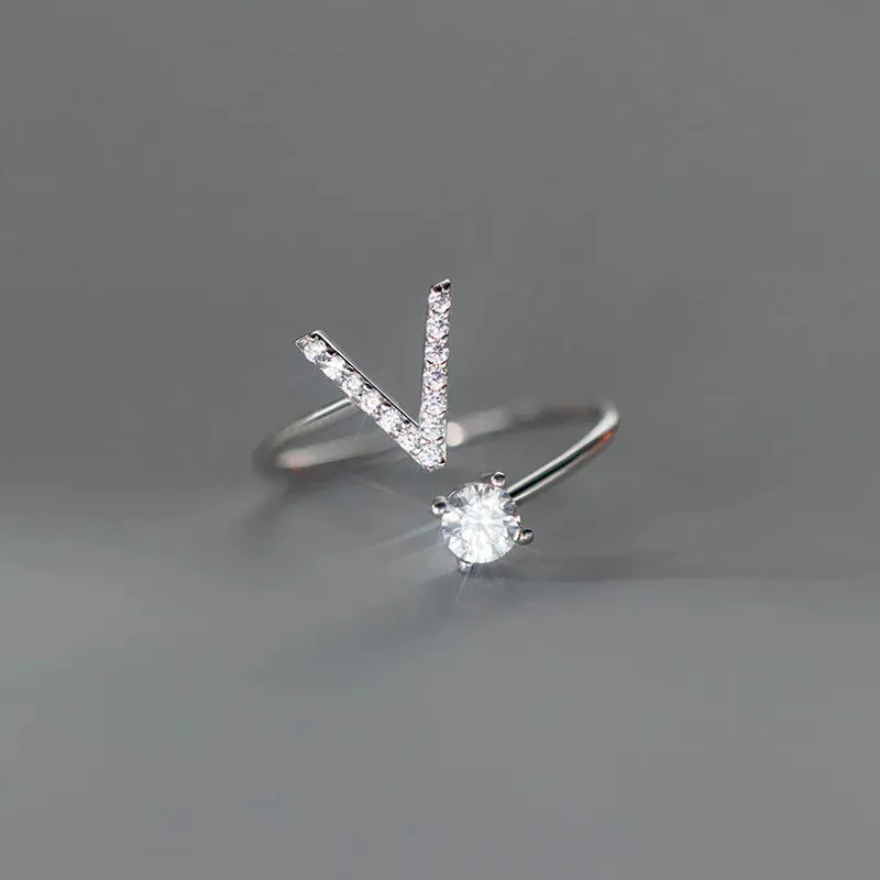 Zircon Adjustable Initial A-Z Letter Women Ring