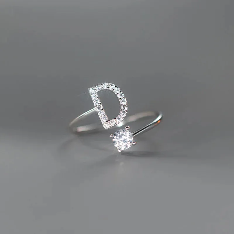 Zircon Adjustable Initial A-Z Letter Women Ring