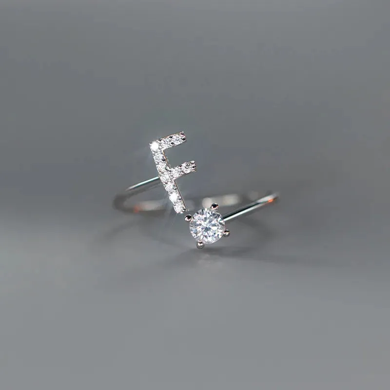 Zircon Adjustable Initial A-Z Letter Women Ring