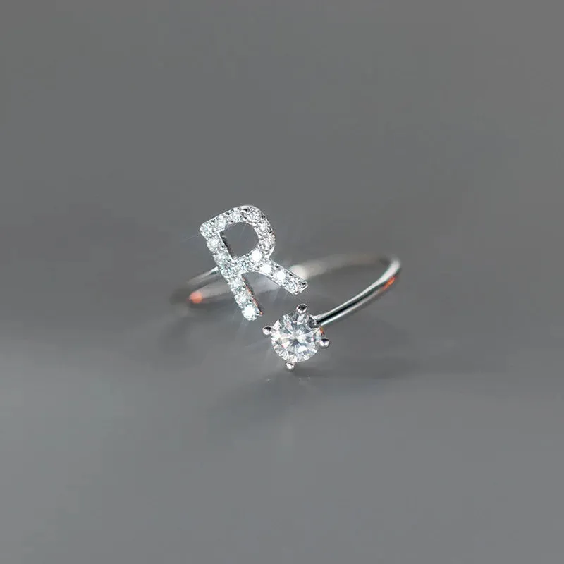 Zircon Adjustable Initial A-Z Letter Women Ring