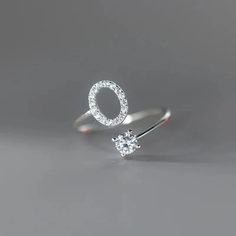 Zircon Adjustable Initial A-Z Letter Women Ring