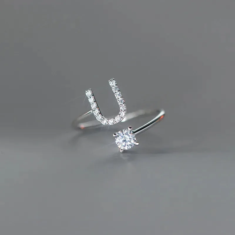 Zircon Adjustable Initial A-Z Letter Women Ring