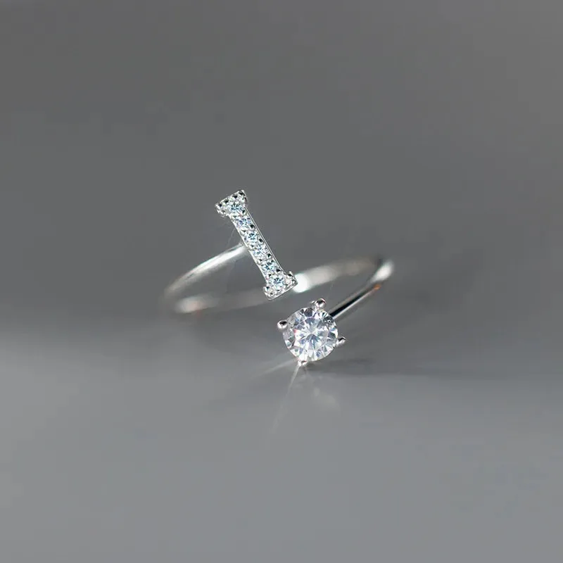 Zircon Adjustable Initial A-Z Letter Women Ring