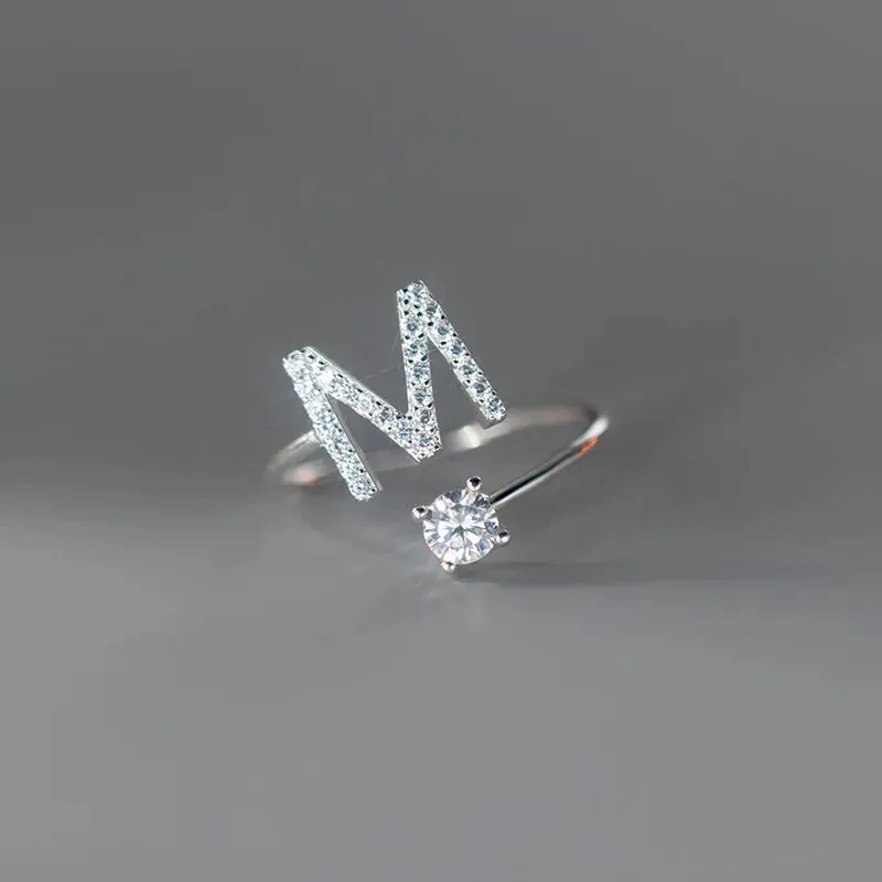 Zircon Adjustable Initial A-Z Letter Women Ring
